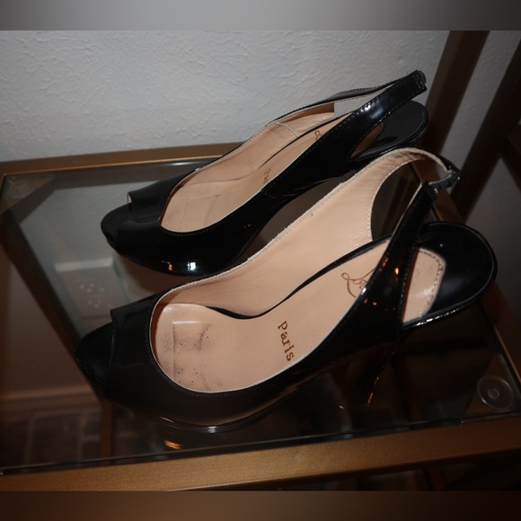 Christian Loboutin peep toe sling back in Patent leather black - Picture 4 of 6